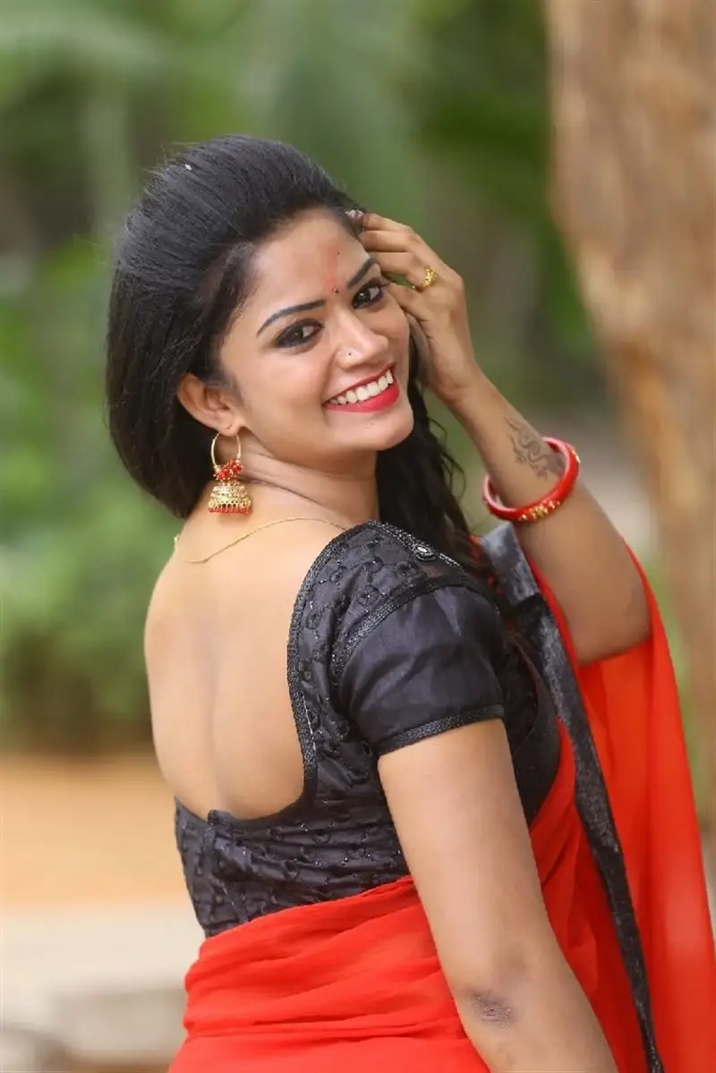 Telugu Girl Srujana in Red Saree